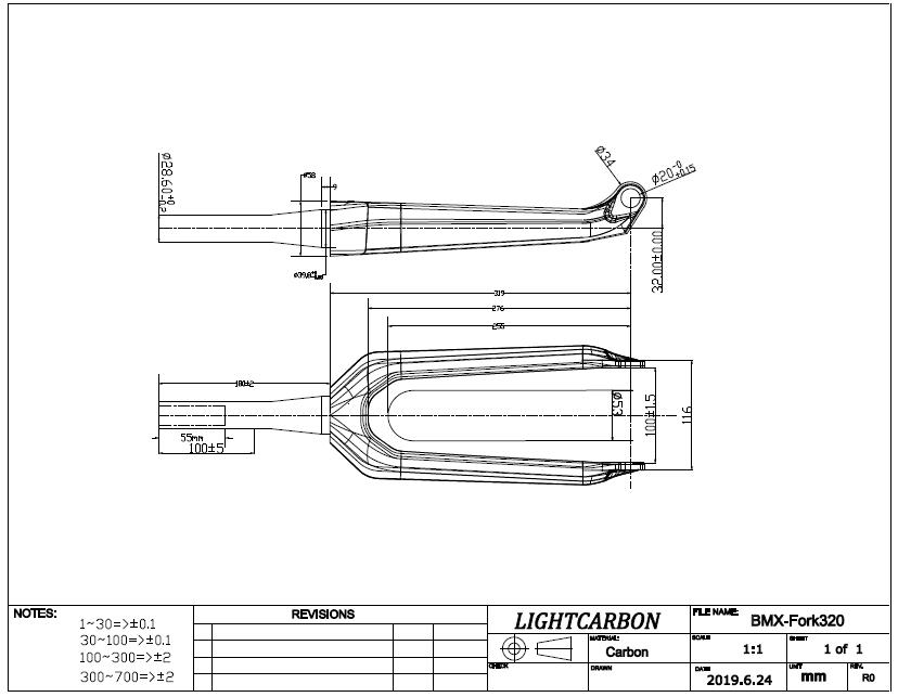 BMX frame compatible carbon fork geometry