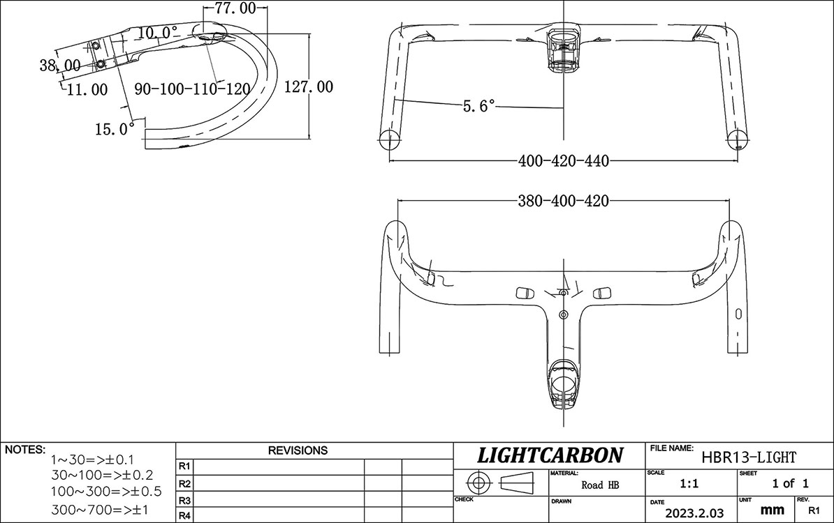 LightCarbon Rennradlenker HBR13 Geometrie