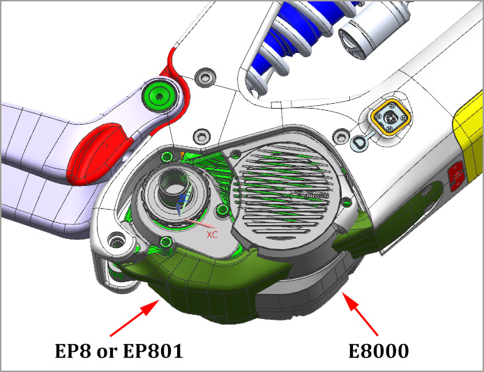 Motorabdeckung EP8 vs. E8000 auf LCES801-Rahmen